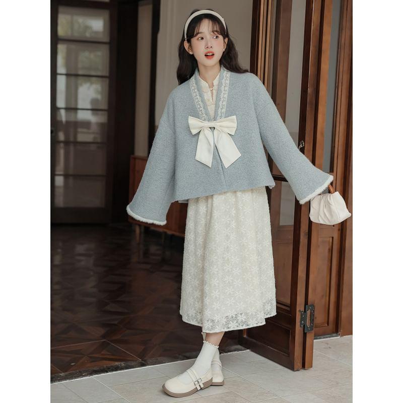 Lace Trim Bow Jacket Product Image