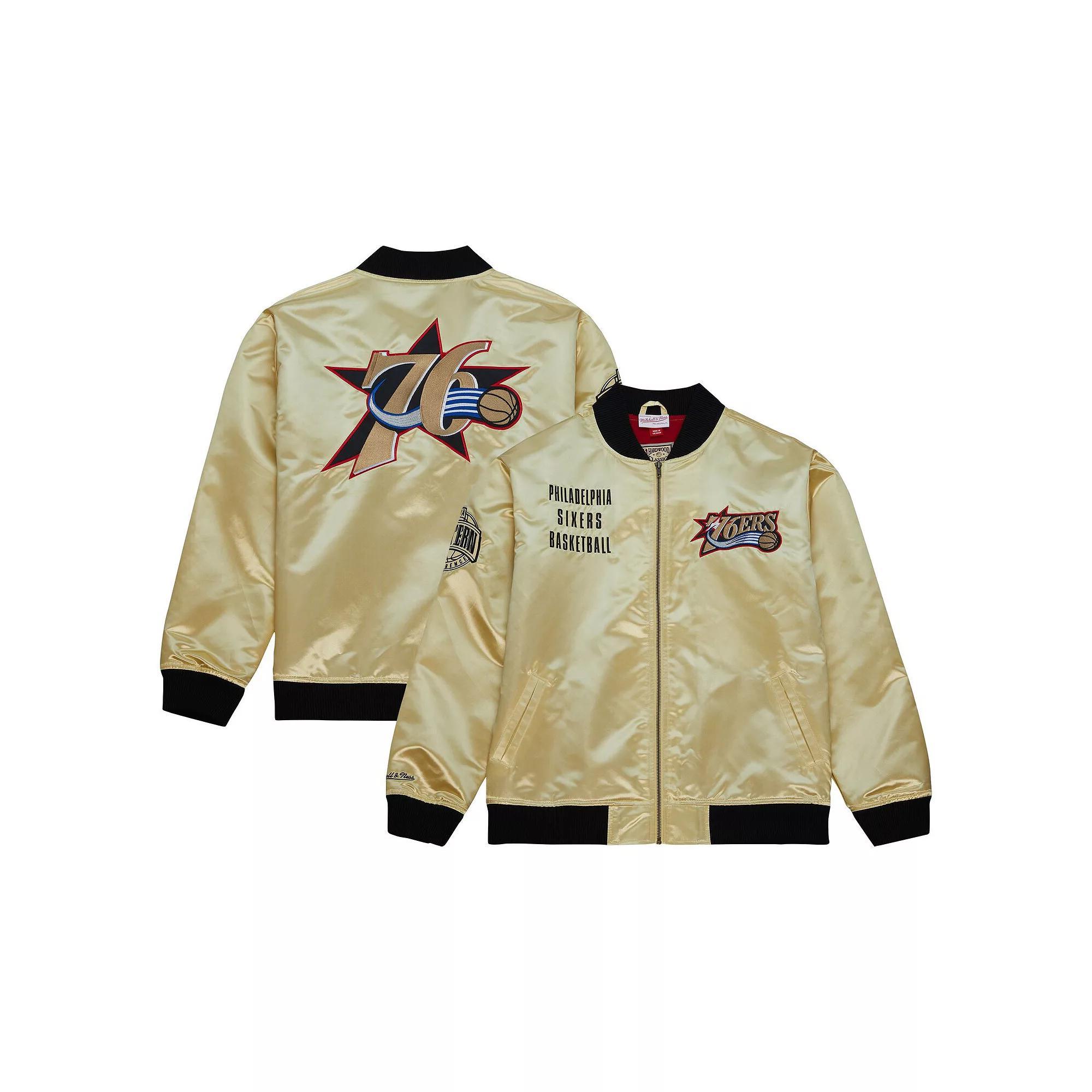 Men's Mitchell & Ness Gold Philadelphia 76ers Team OG 2.0 Vintage Logo Satin Full-Zip Jacket, Size: XL, 76r Gold Product Image