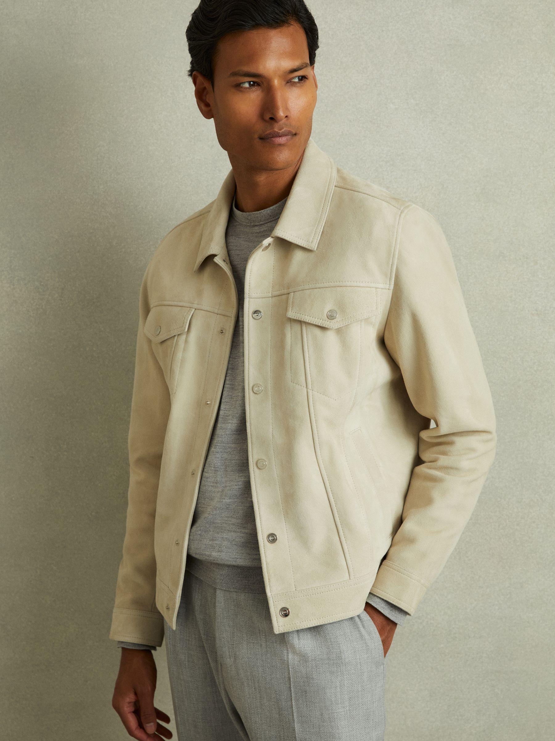 Suede Trucker Jacket in Off White Product Image