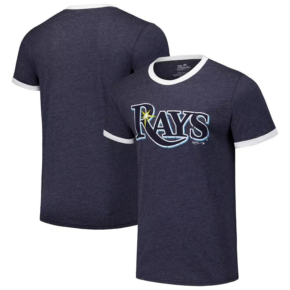 Men's Majestic Threads Navy Tampa Bay Rays Ringer Tri-Blend T-Shirt, Size: 2XL, Blue Product Image