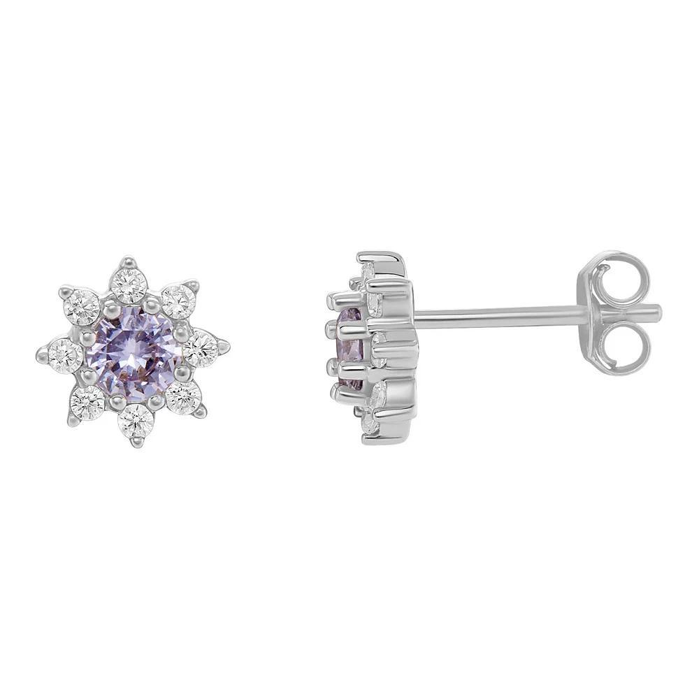 PRIMROSE Birthstone Cubic Zirconia Flower Stud Earrings, Women's, Silver Tone Jun Product Image