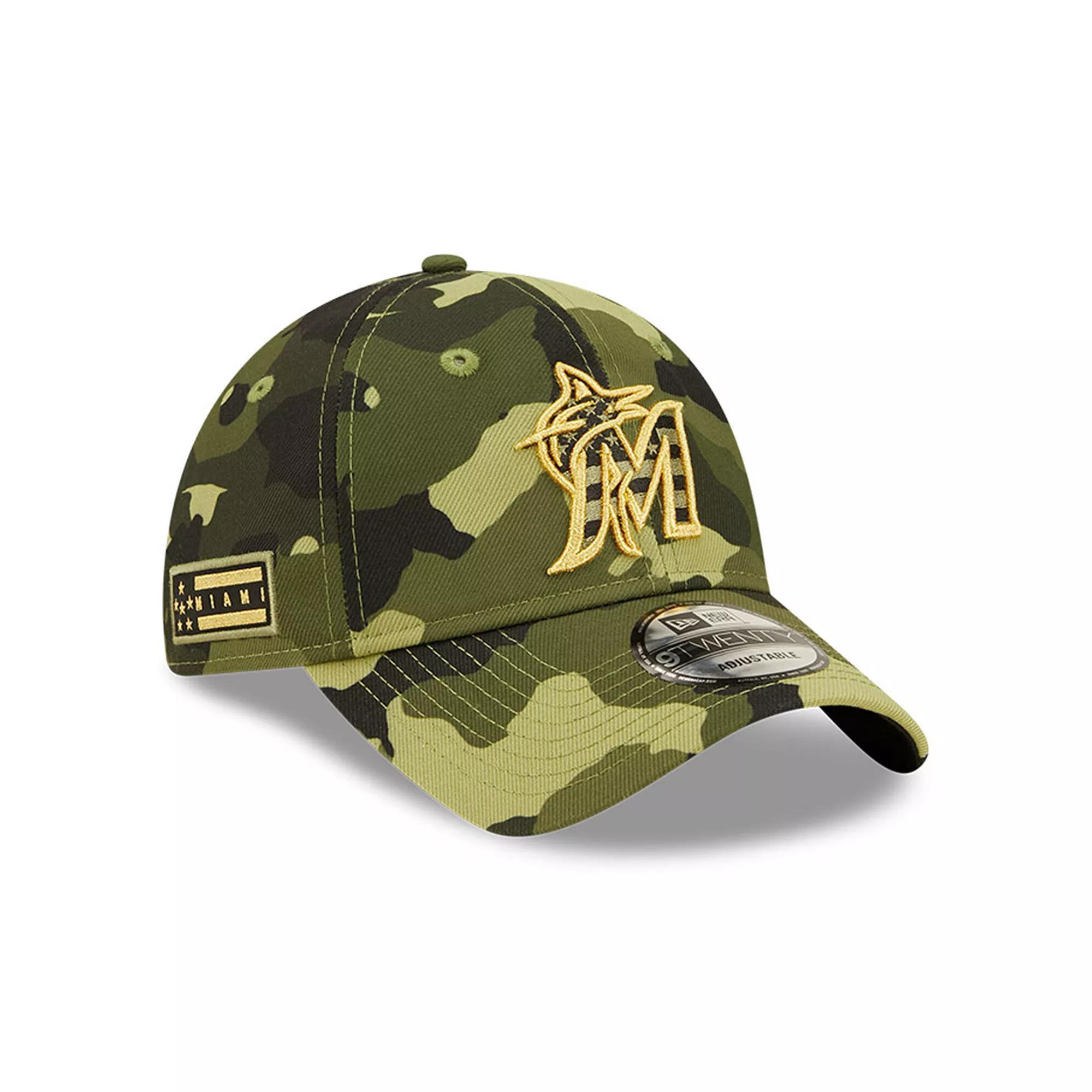Men's New Era Camo Miami Marlins 2022 Armed Forces Day 9TWENTY Adjustable Hat, Green Product Image
