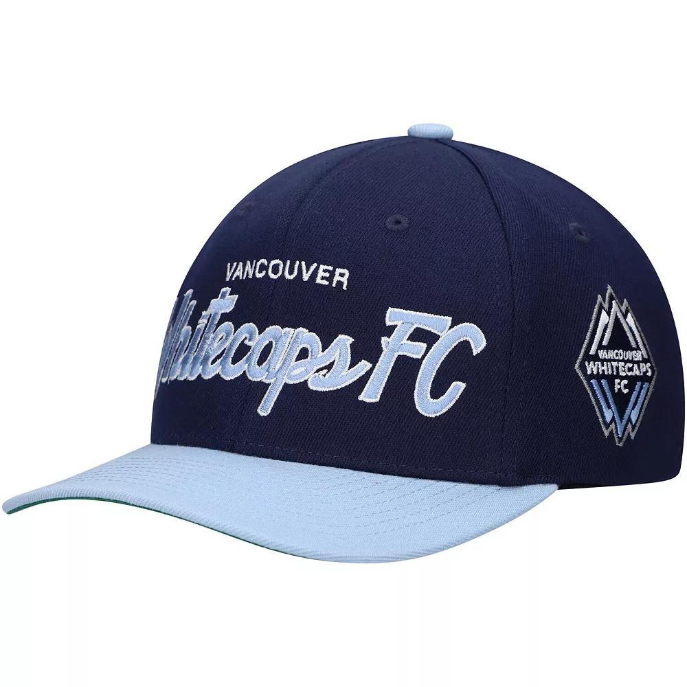 Men's Mitchell & Ness Deep Sea Blue Vancouver Whitecaps FC Team Script 2.0 Stretch Snapback Hat, Vwc Blue Product Image