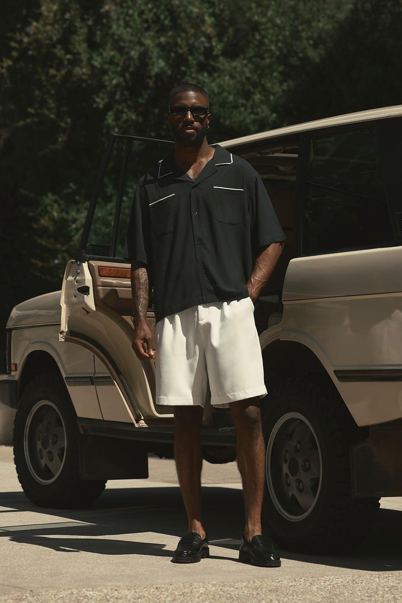 Casual Cropped PJ Style Button Up Shirt - Black Product Image