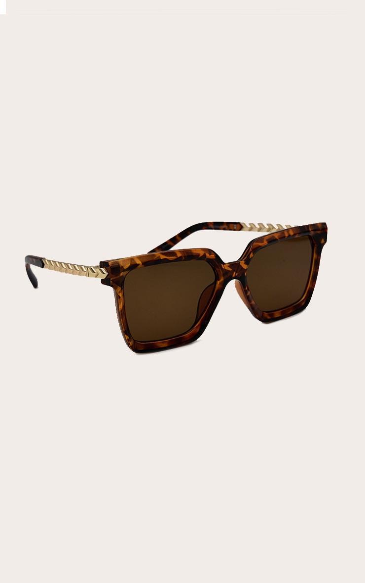 Brown Tortoise Metal Arm Detail Squared Sunglasses Product Image