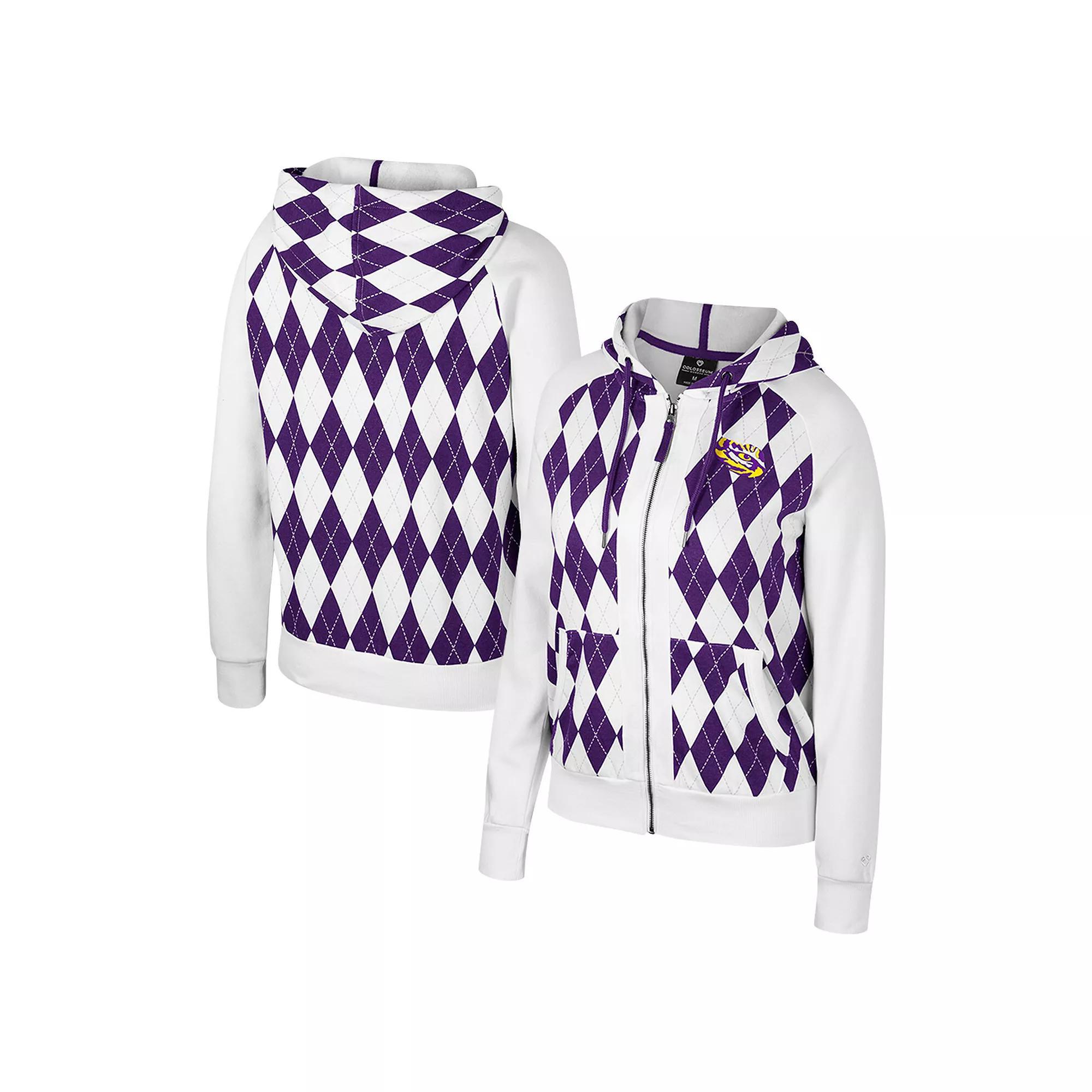 Women's Colosseum White Oregon Ducks The Dealio Argyle Full-Zip Jacket, Size: Medium Product Image