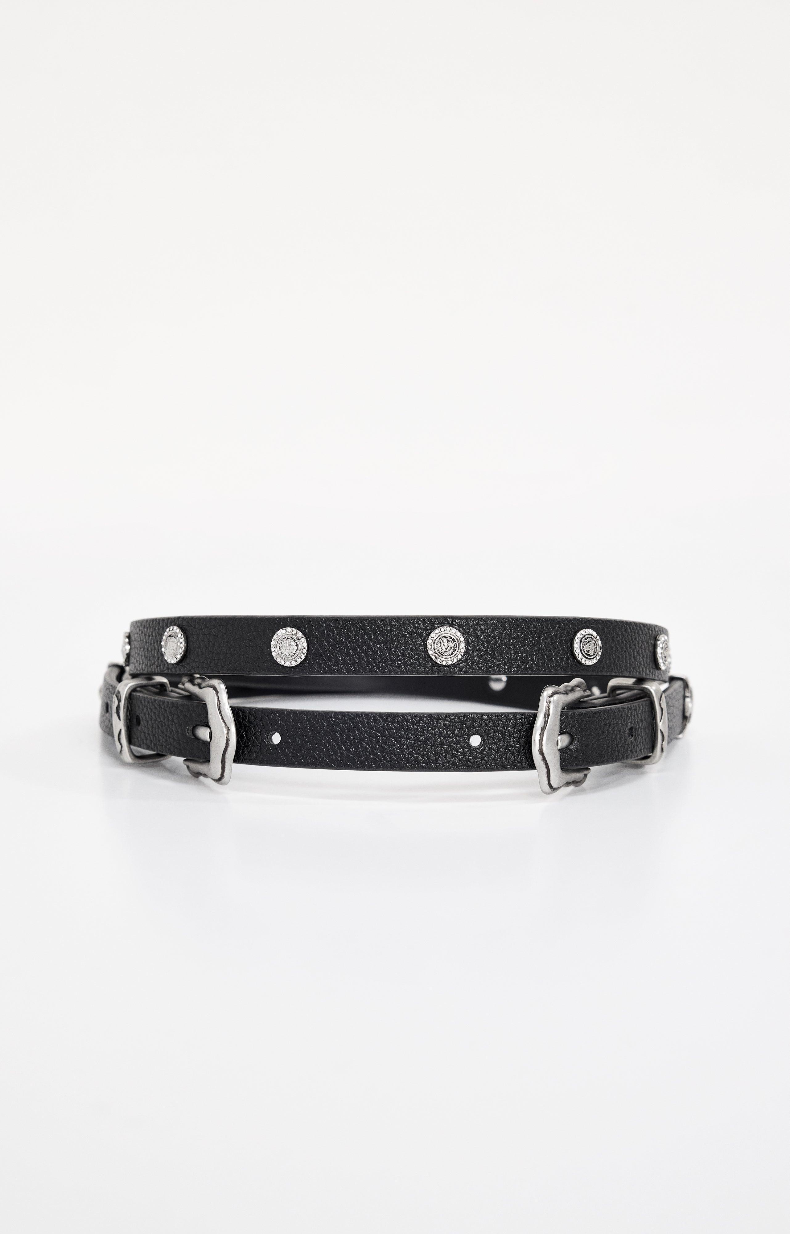 SKINNY DOUBLE BUCKLE BELT | BLACK001 Product Image