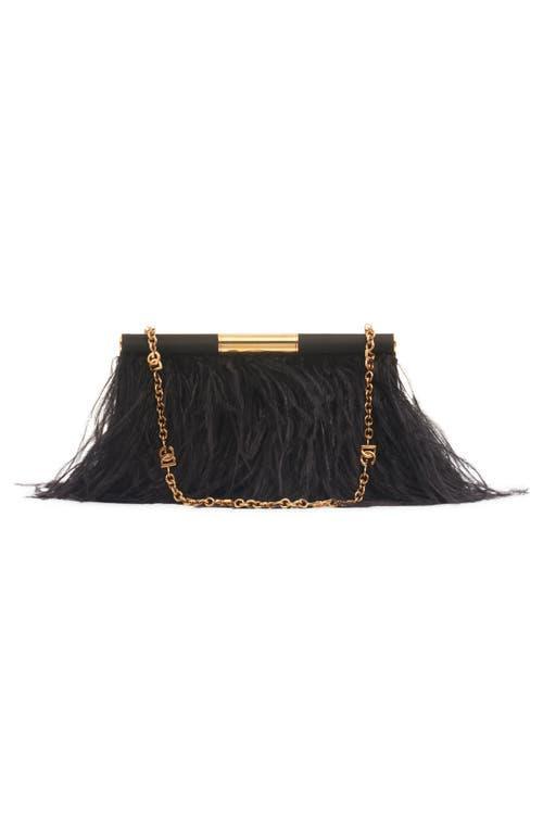 Dolce&gabbana Marlene Feather Trim Shoulder Bag In Nero Product Image