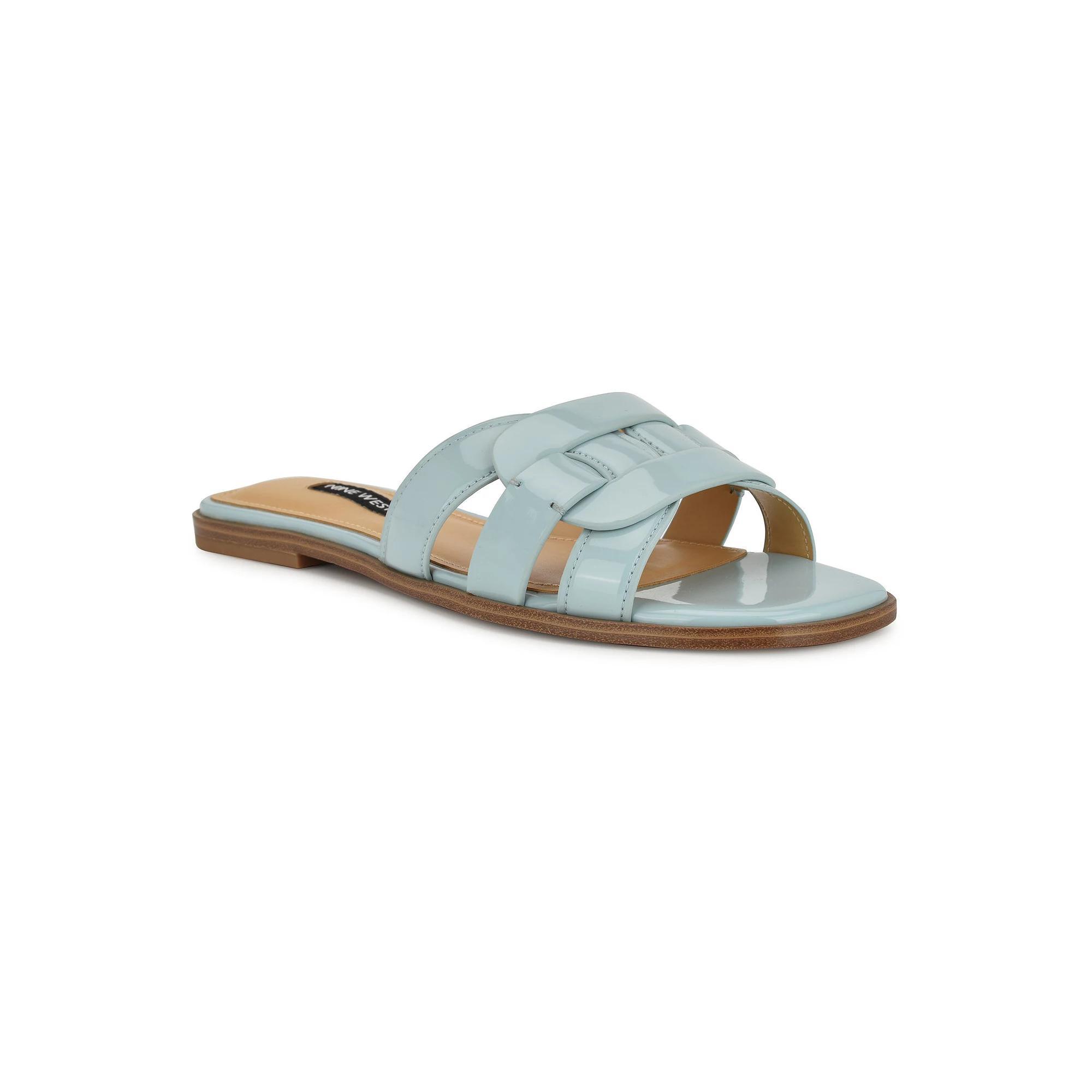 Nine West Glorie Open Toe Flat Slip-On Women's Casual Sandals, Size: 11, Light Blue Patent Product Image