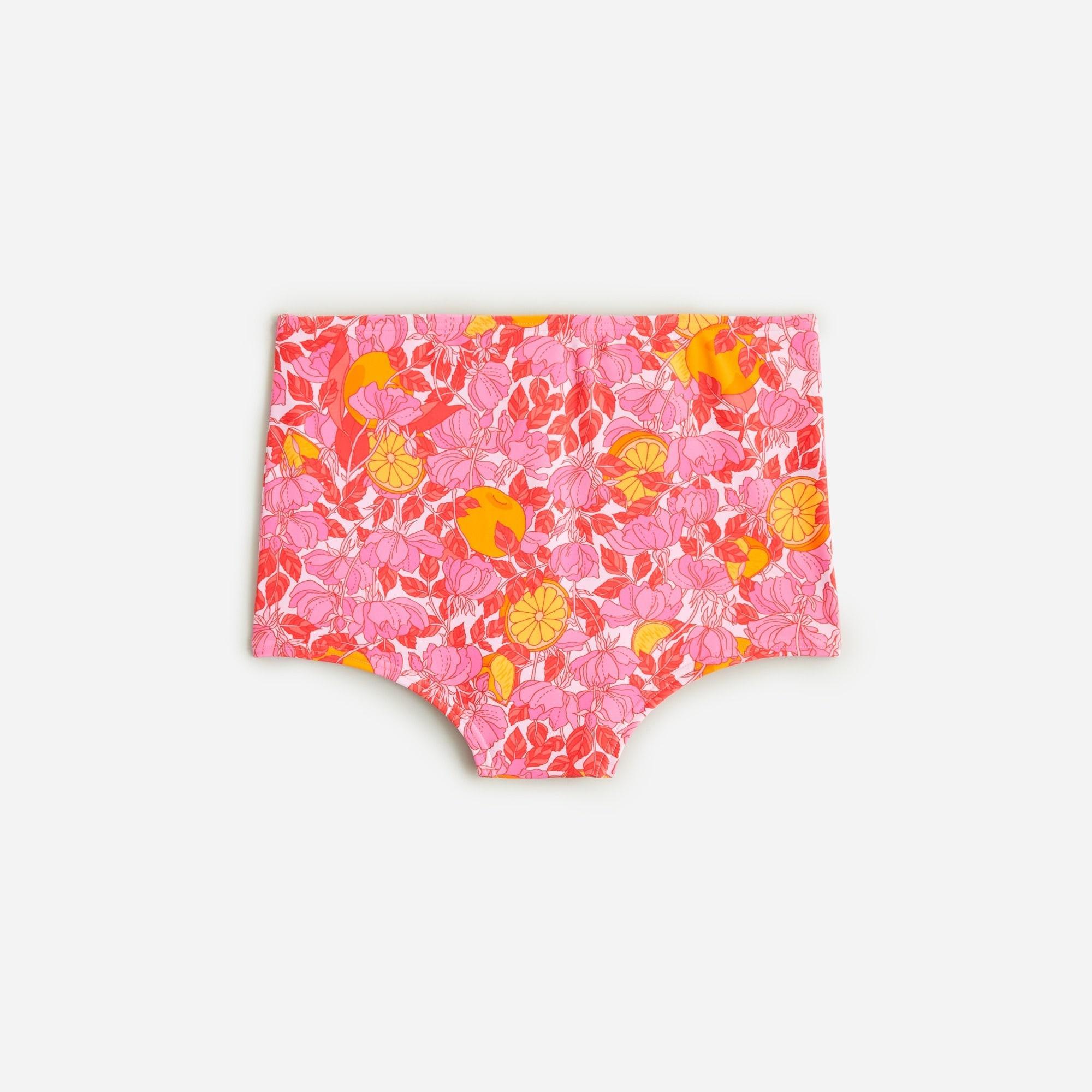 High-rise full-coverage bikini bottom in pink limone print Product Image