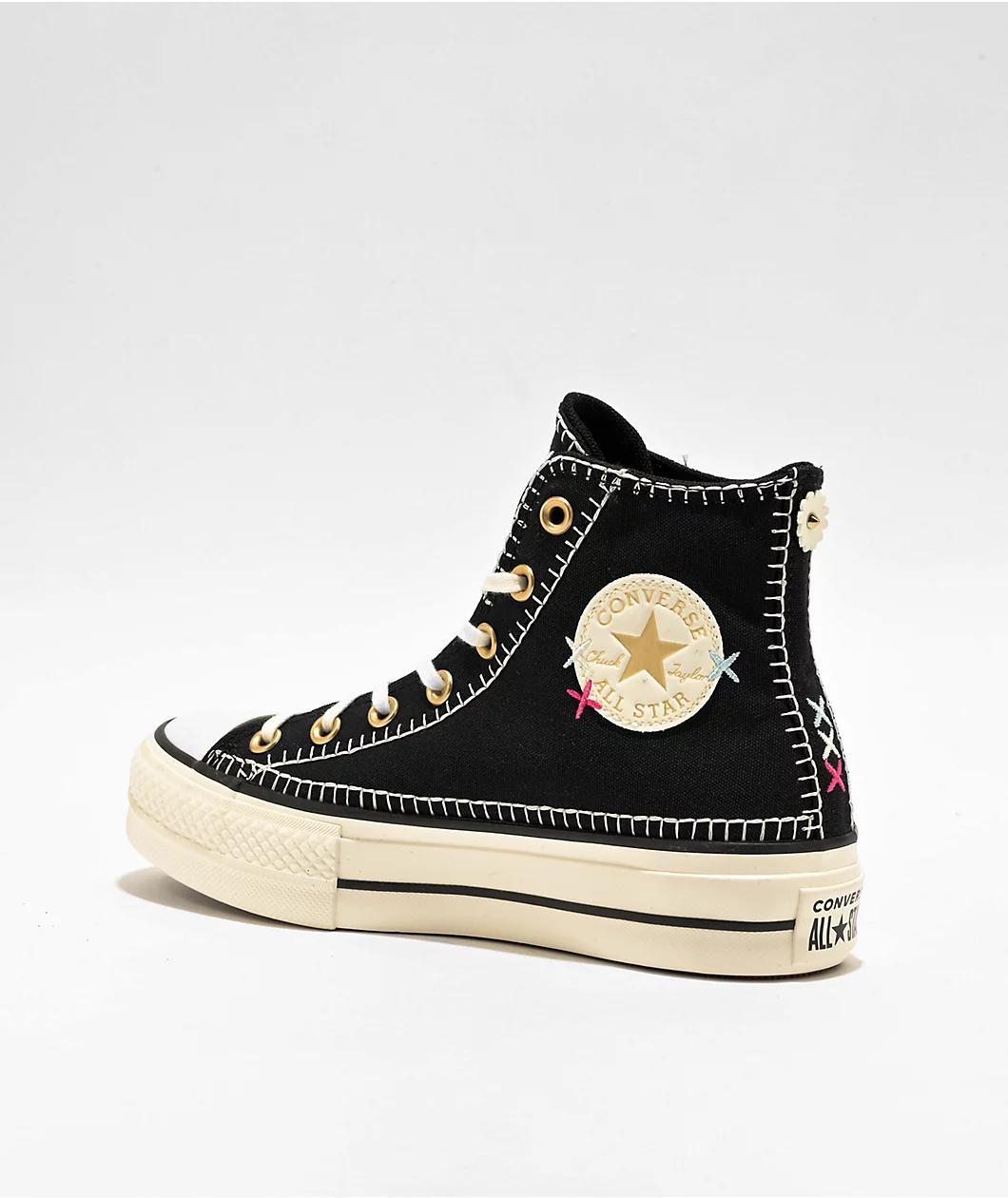 Converse Chuck Taylor All Star Lift Stitch Sich Black & White High Top Platform Shoes Product Image