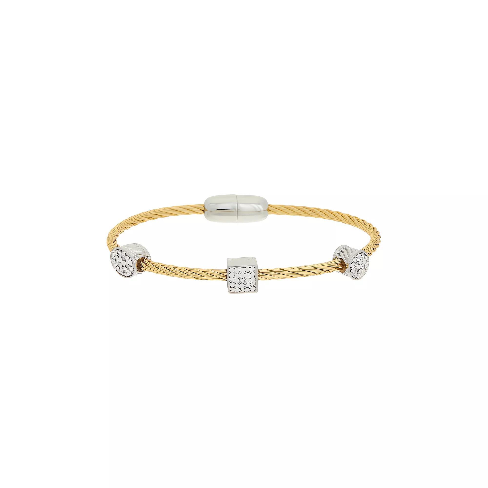 Juvell Two Tone 18k Gold Plated Geometric Bead Cubic Zirconia Bangle Bracelet, Women's,  Product Image