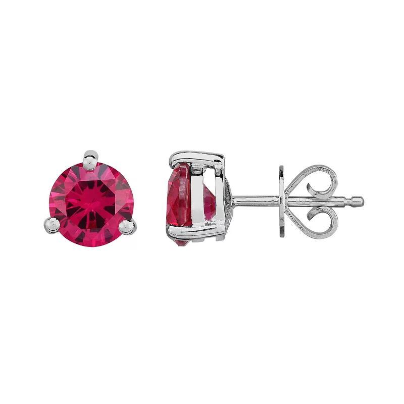 Oro Leoni Sterling Silver Lab-Created Ruby Stud Earrings, Women's Product Image