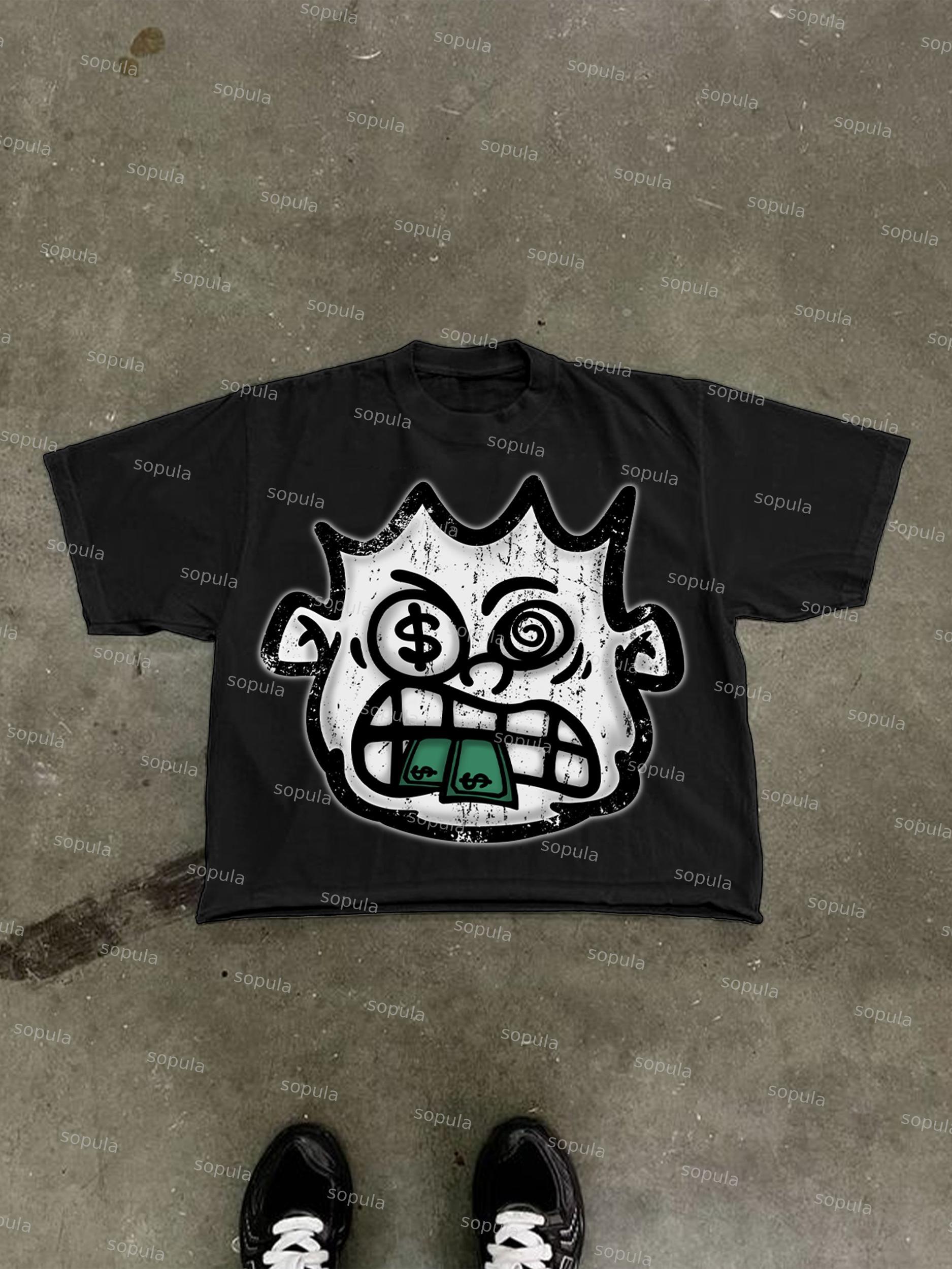 Abstract Money Cartoon Big Head Retro Graphic Cropped T-shirt Product Image