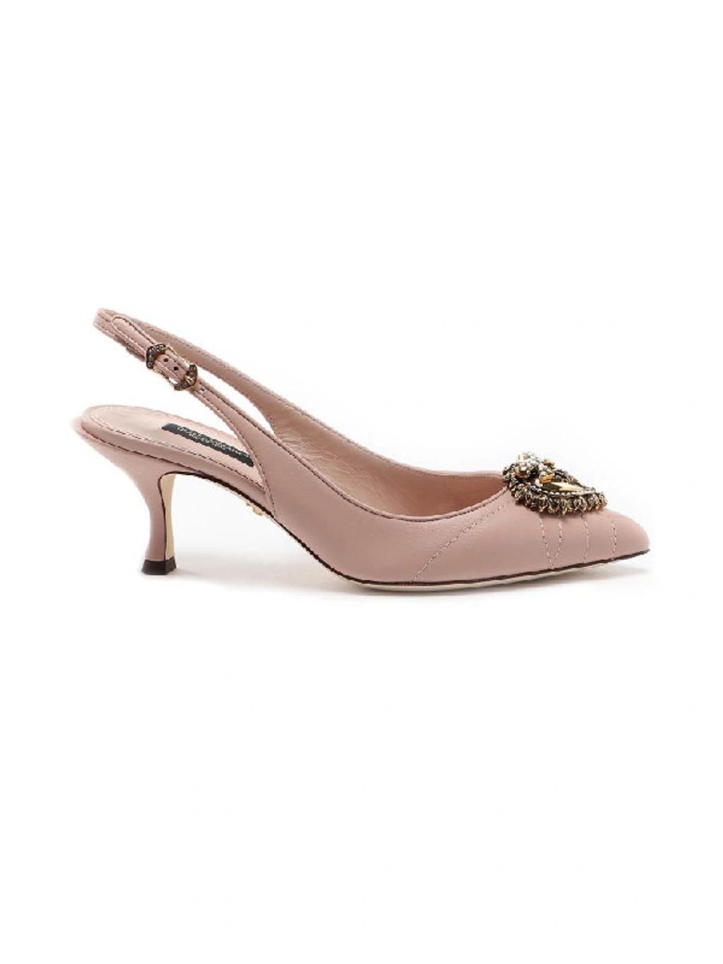 DOLCE & GABBANA Devotion Embellished Leather Slingback Pumps In Light Pink Product Image