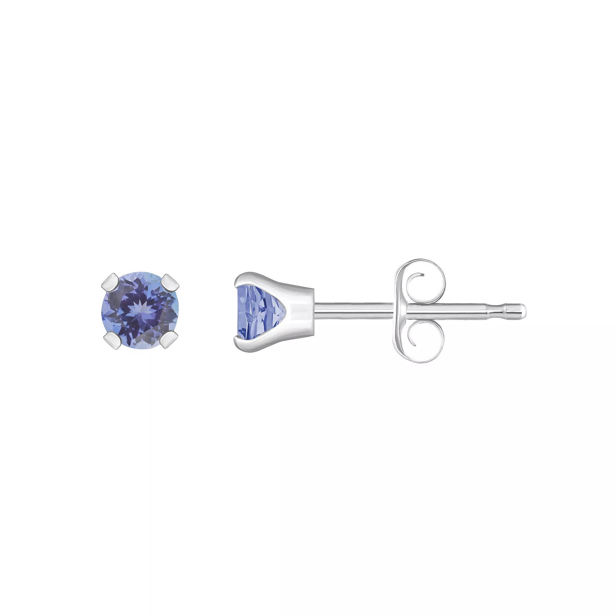 Celebration Gems 14k Gold 3 mm Round Tanzanite Stud Earrings, Women's, 14k White Gold Product Image