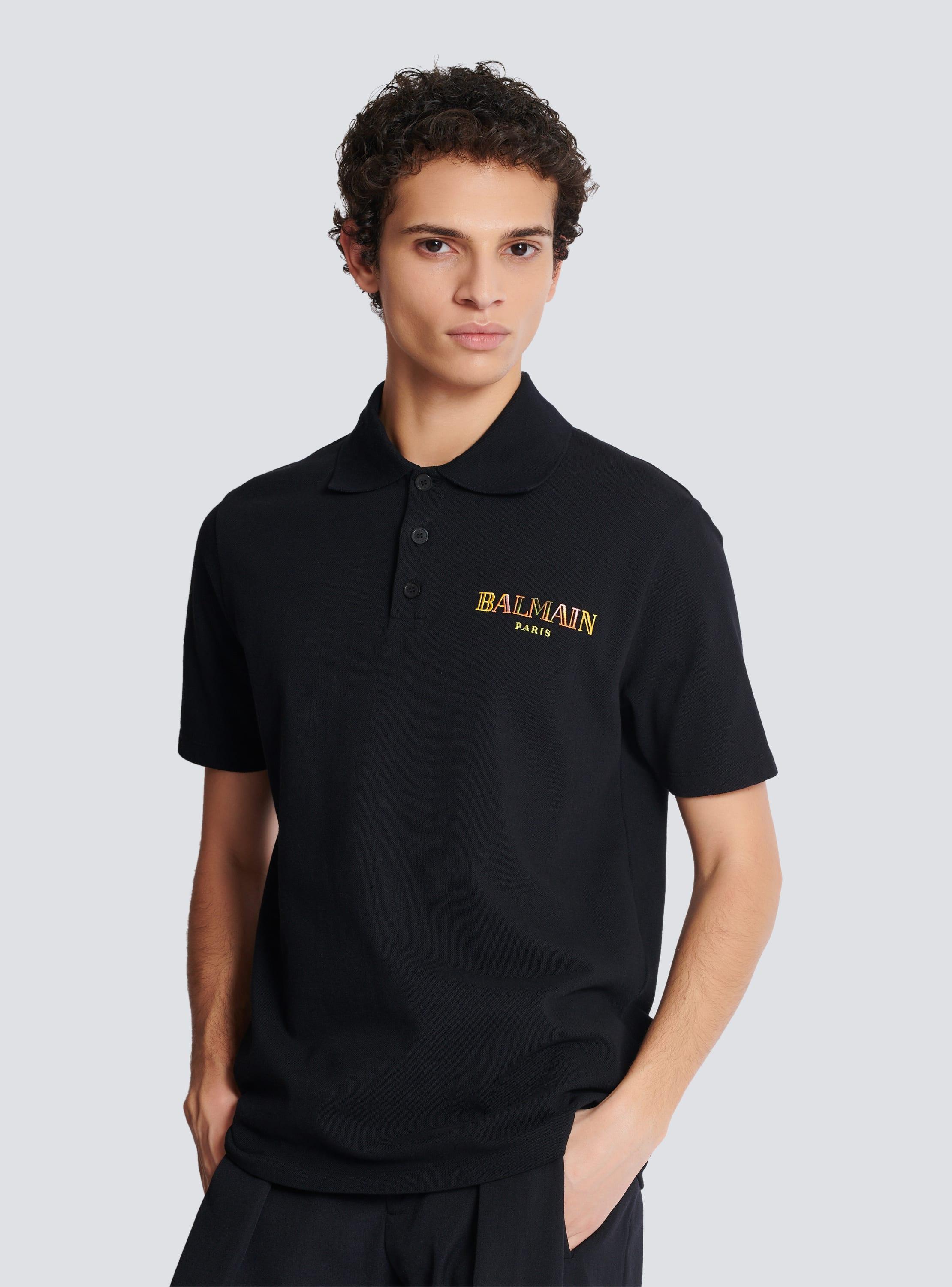 Vintage Balmain embroidered cotton polo shirt Product Image