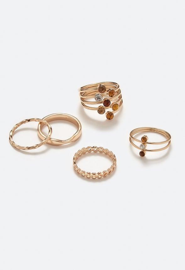 Gaia Delicate Glass Stones Wraparound Mixed Rings Pack Product Image