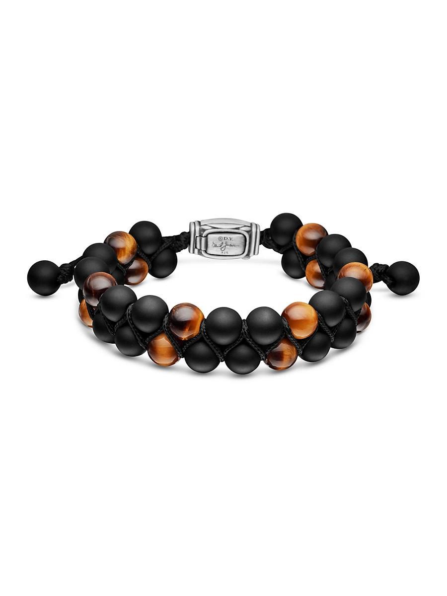 Mens Spiritual Beads Alternating Bracelet with Tigers Eye and Black Onyx Product Image