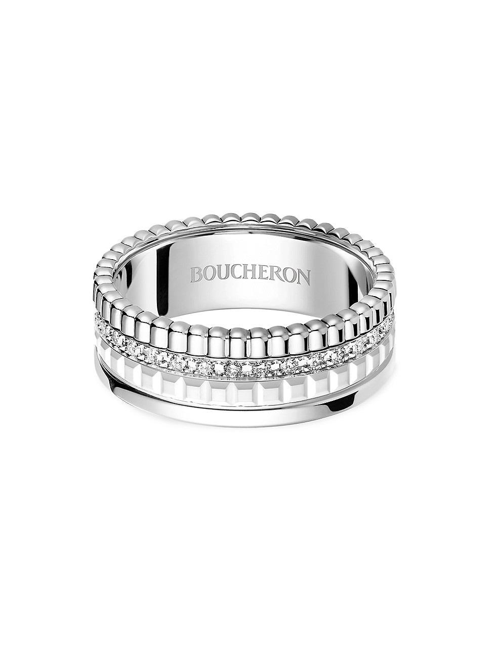 Womens Quatre White Edition 18K White Gold, HyCeram & 0.26 TCW Diamond Ring Product Image