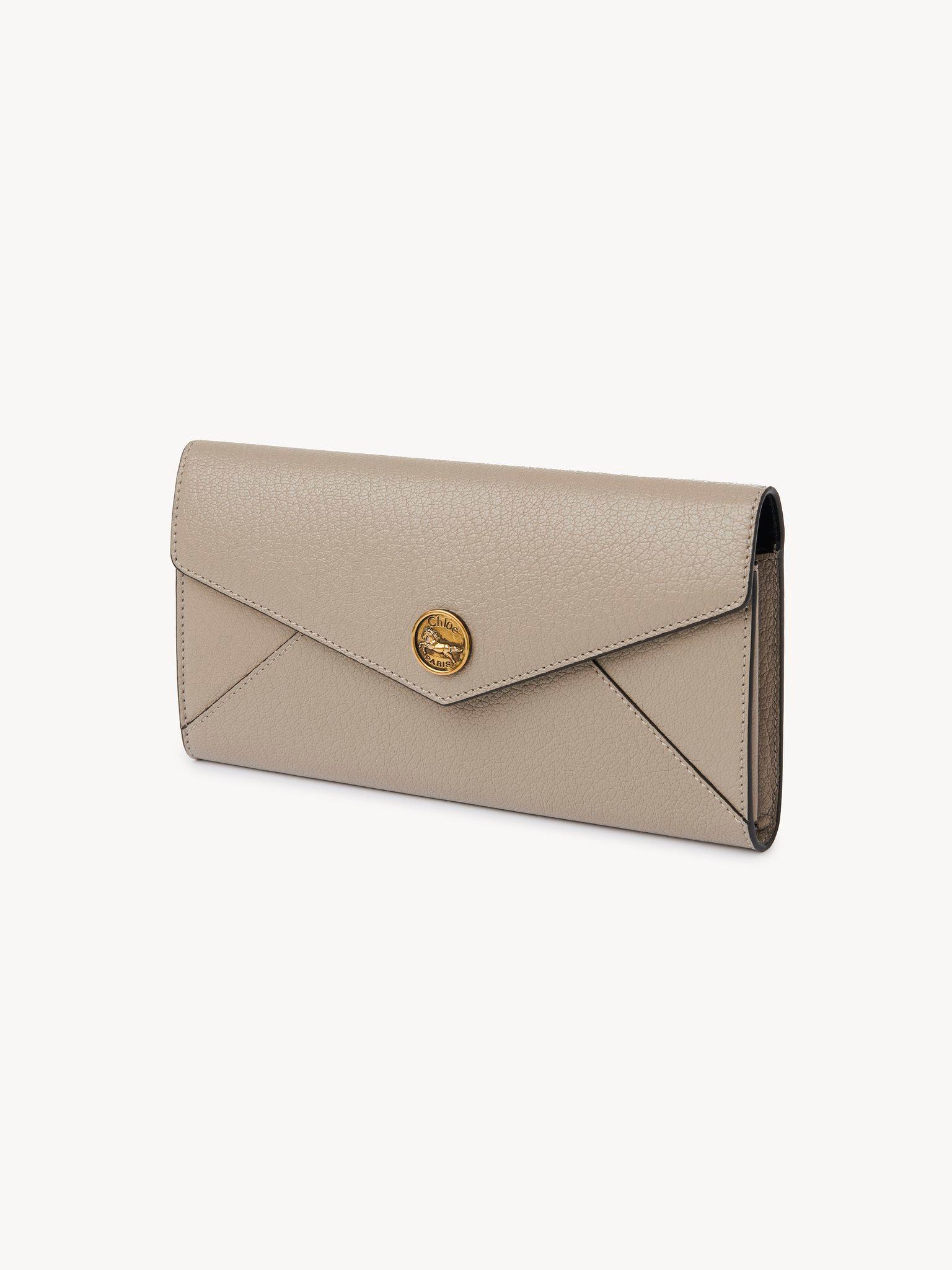 Envelope long wallet with flap in grained leather Product Image