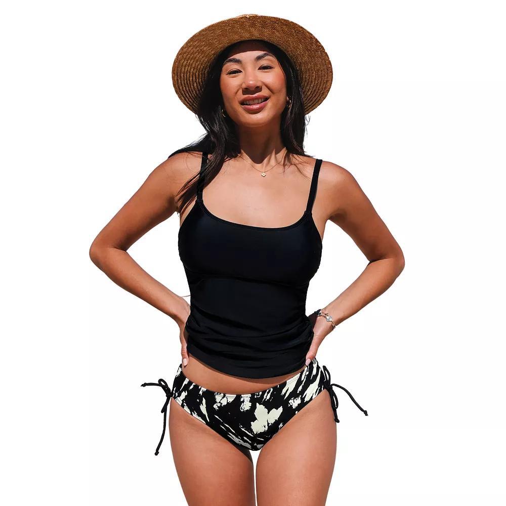 Women's Cupshe 2-pc. Scoop Neck Tankini Swim Top & Swim Bottoms Set, Size: Medium, Black Product Image