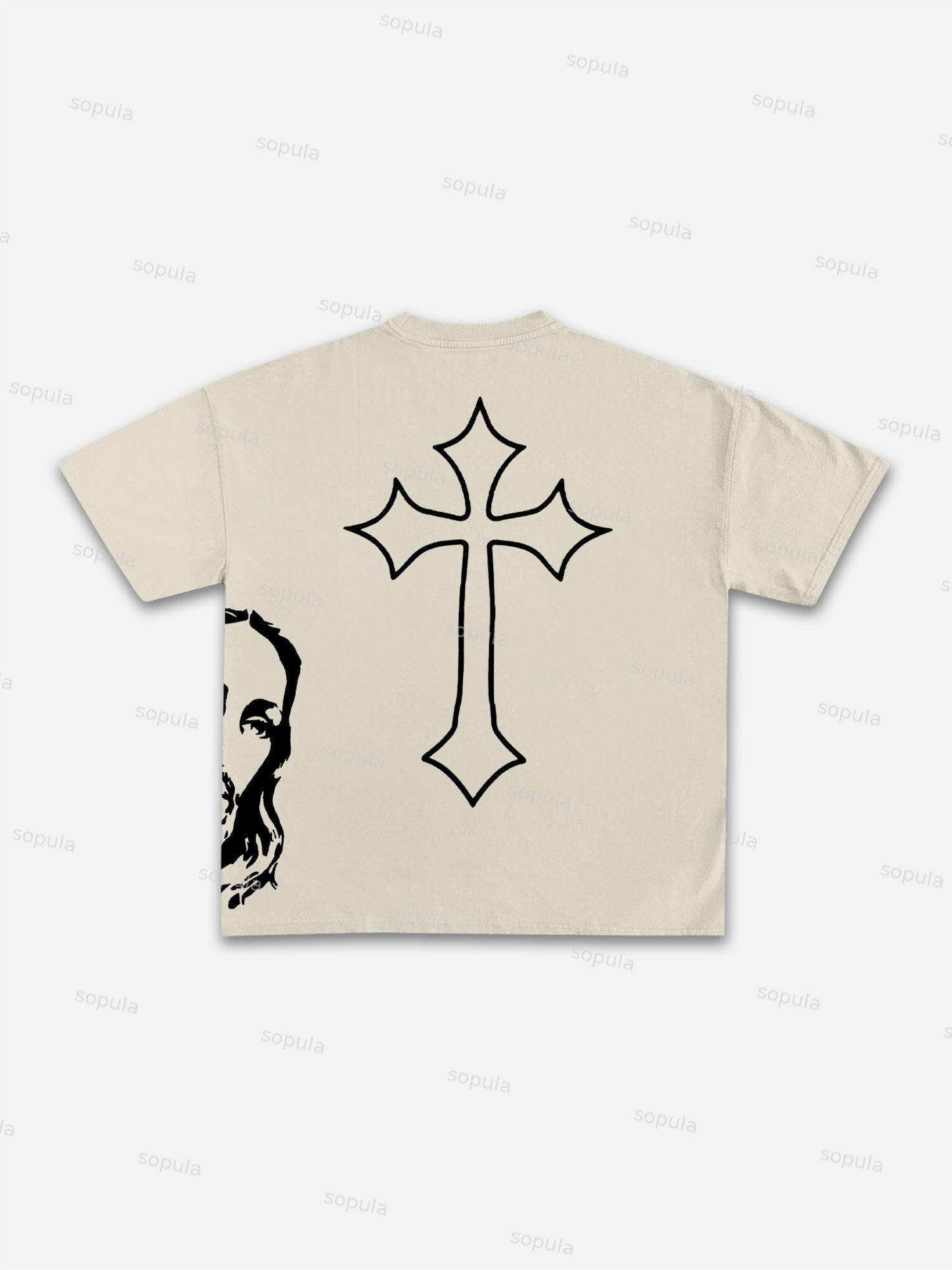 Vintage God-crusade Graphic Cotton T-shirt Product Image