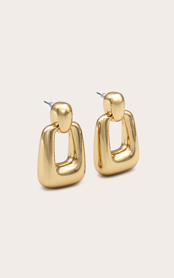 Gold Chunky Rectangle Cut Out Statement Earrings Product Image