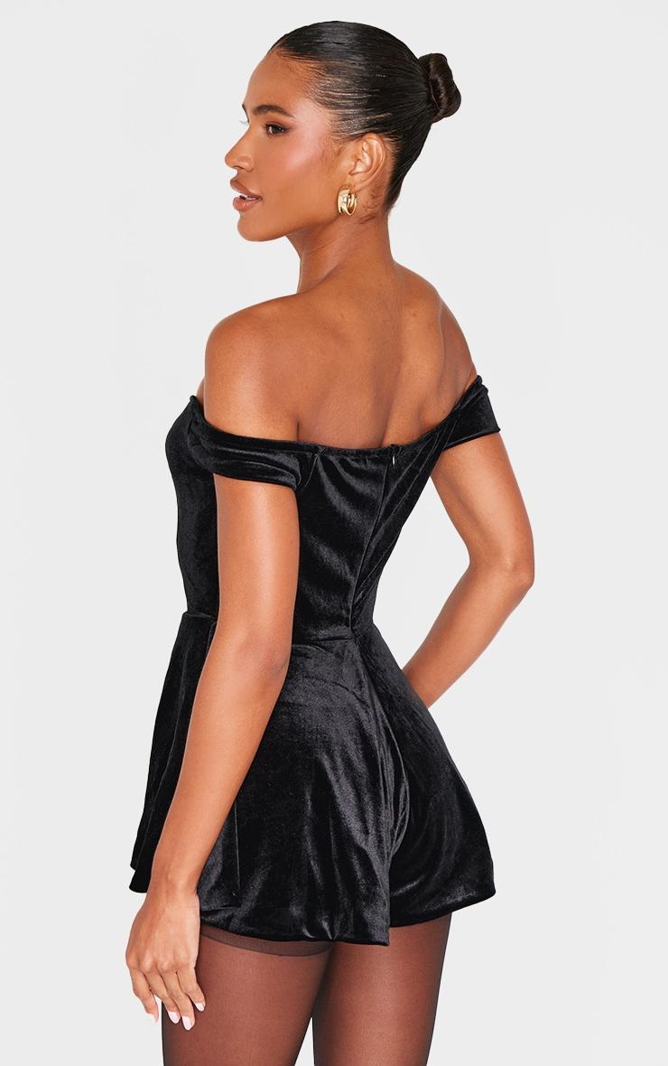 Black Velvet Bardot Sweetheart Neckline Floaty Romper Product Image