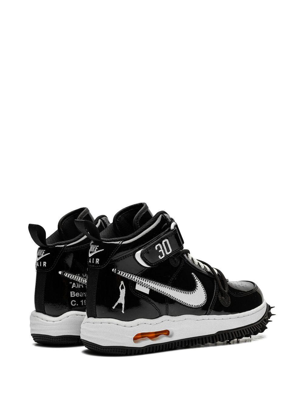 NIKE Off-white Air Force 1 Mid Patent-leather Sneakers In Black Product Image