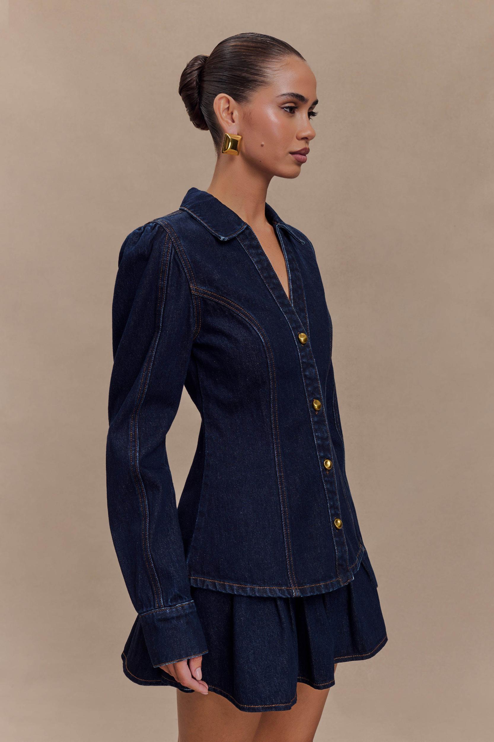 Hilary Long Sleeve Denim Top - Indigo Blue Product Image