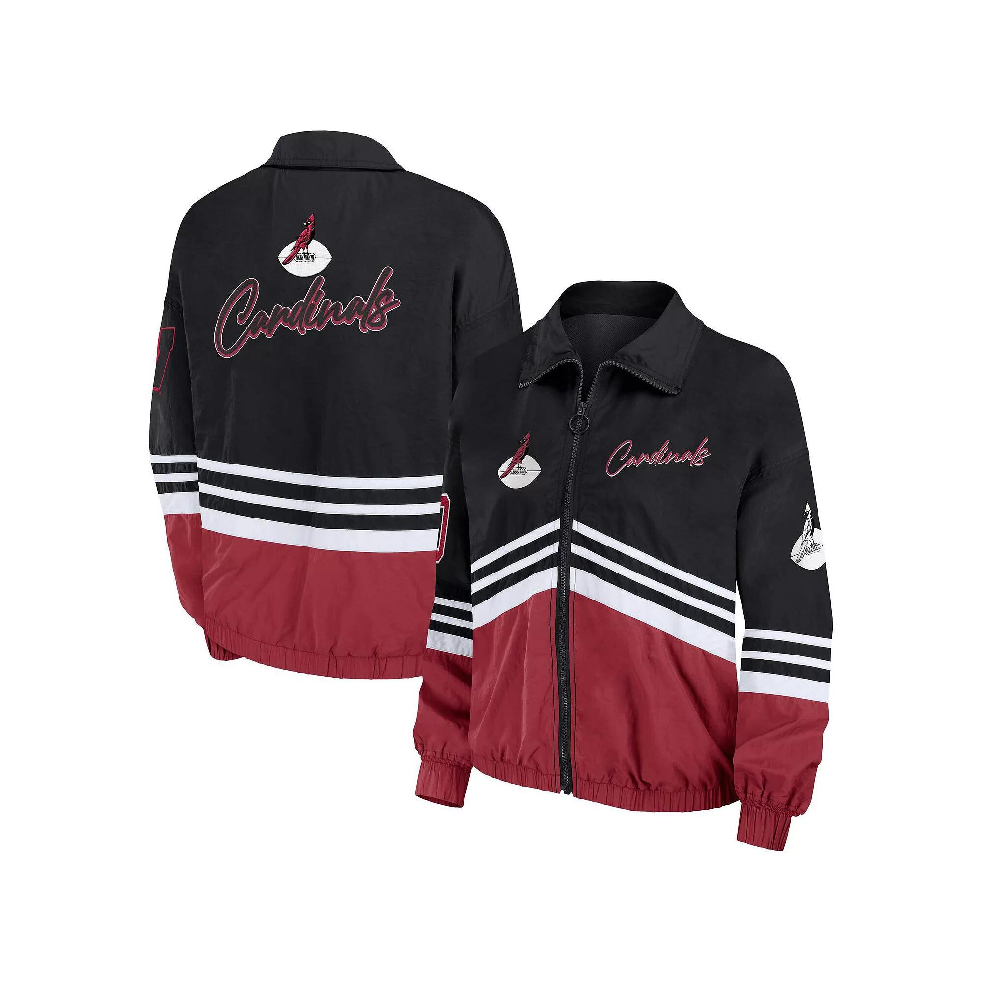 Women's WEAR by Erin Andrews Black Arizona Cardinals Vintage Throwback Windbreaker Full-Zip Jacket, Size: Large Product Image
