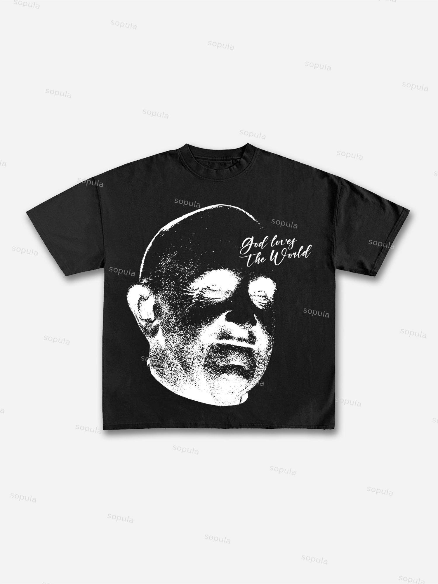 Vintage Abstract Portrait Print Graphic Cotton T-shirt Product Image