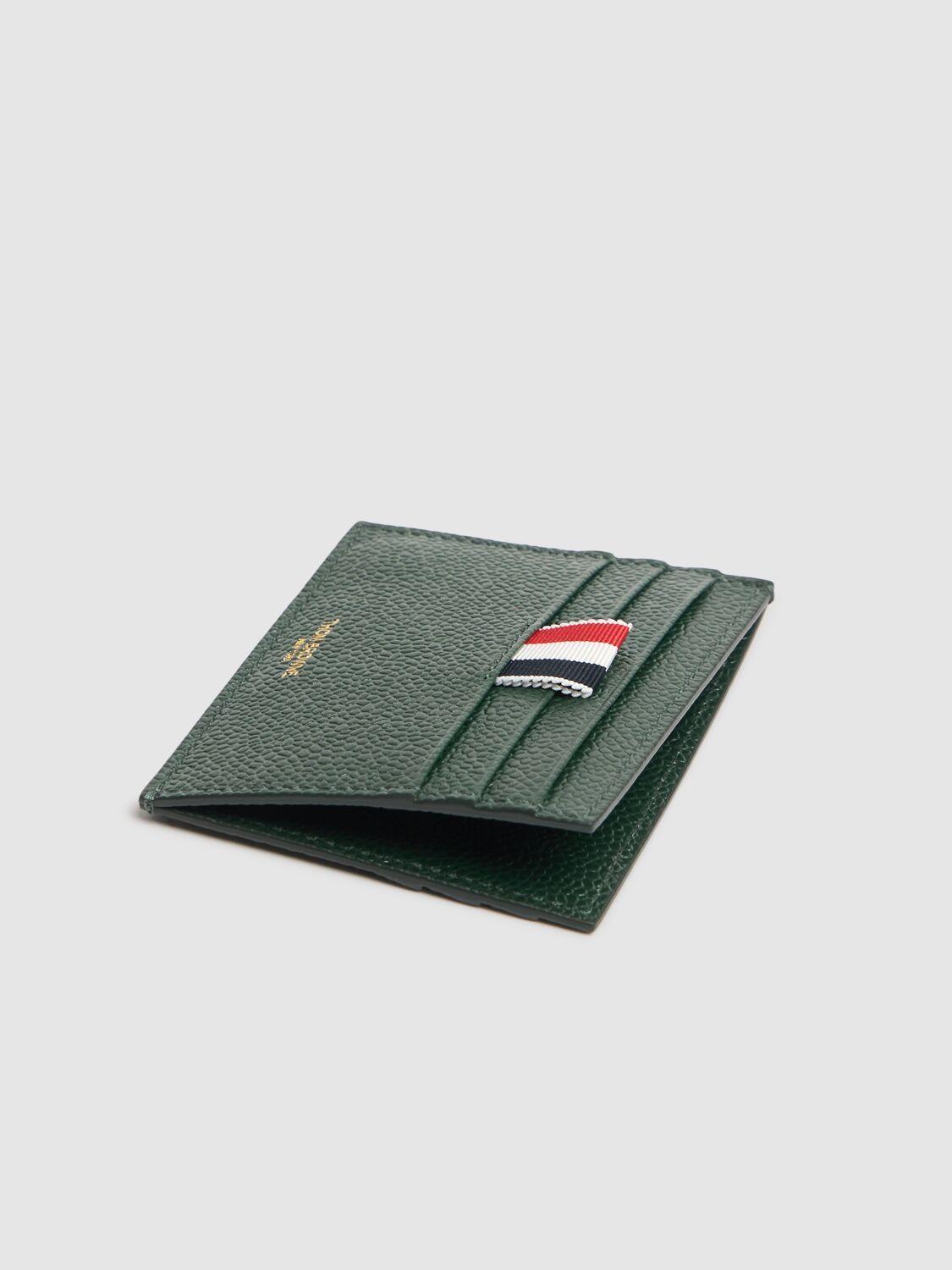 THOM BROWNE Pebble Grained Leather Card Holder In Green Product Image