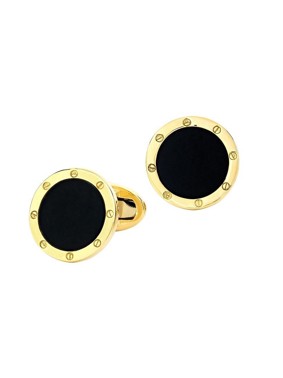 Mens 18K Gold & Onyx Rivet Etch Cufflinks Product Image