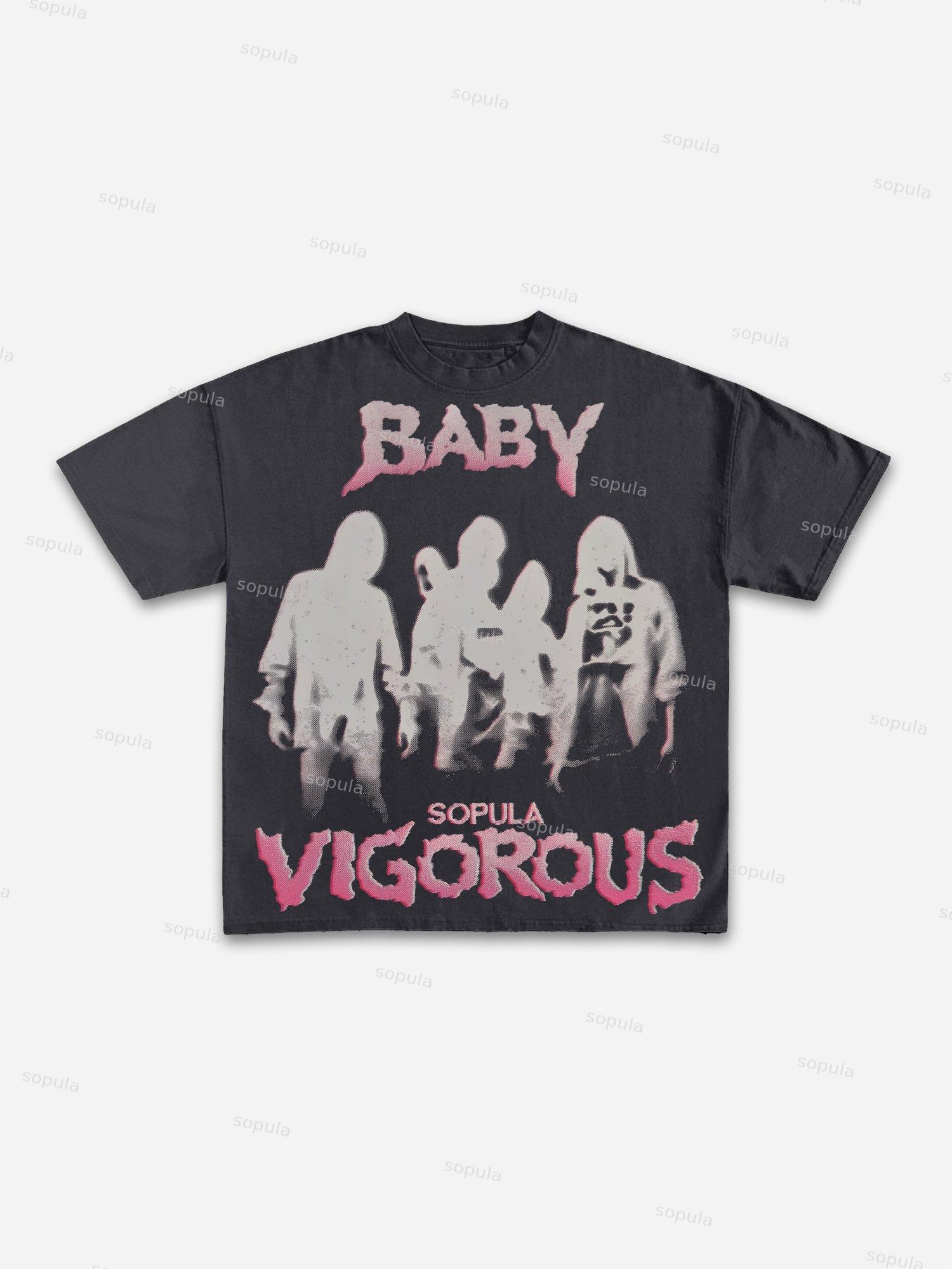 Sopula Retro Virtual Shadow Graphics Cotton T-shirt Product Image