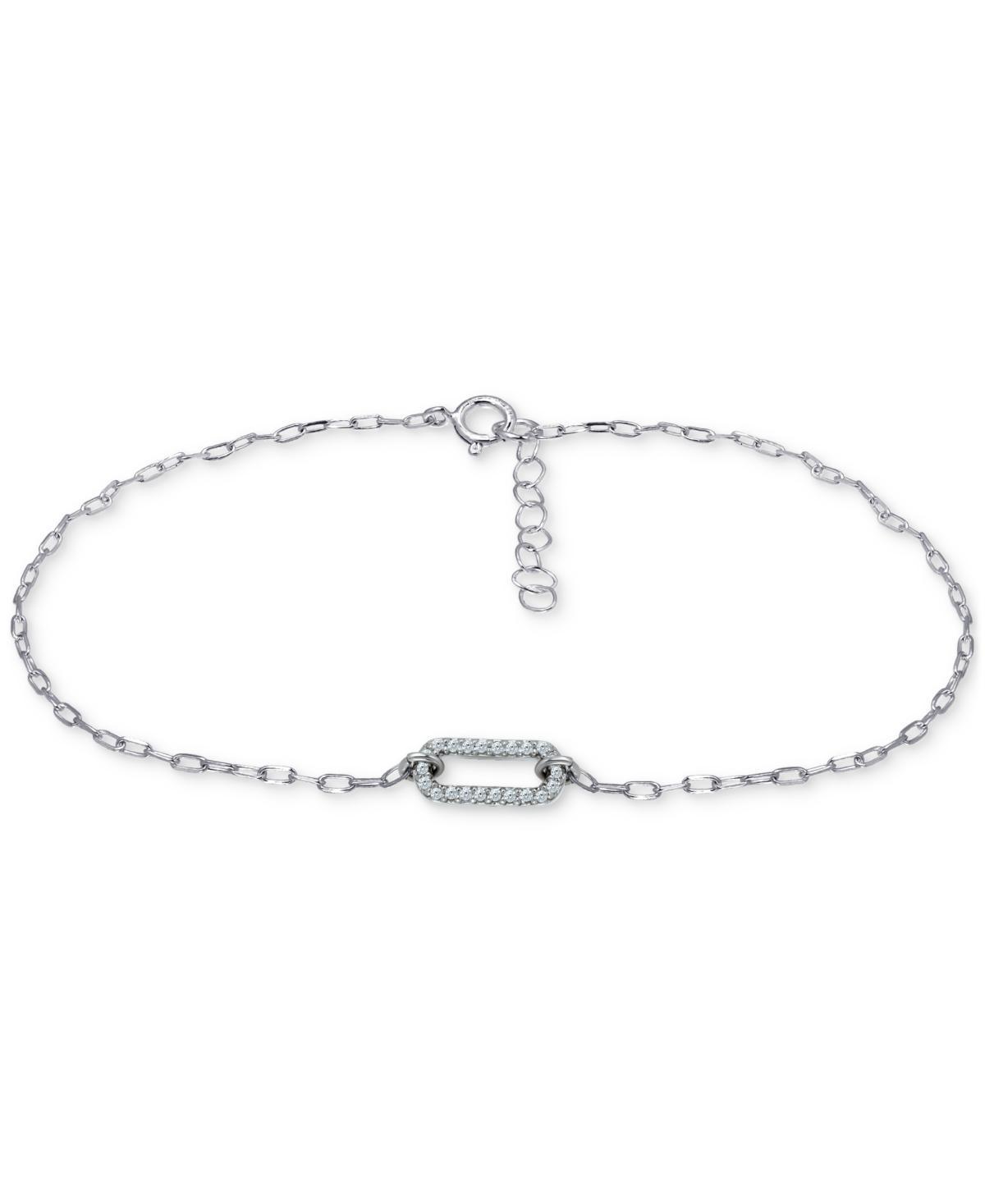 Aleure Precioso Sterling Silver Cubic Zirconia Link Anklet, Womens White Product Image