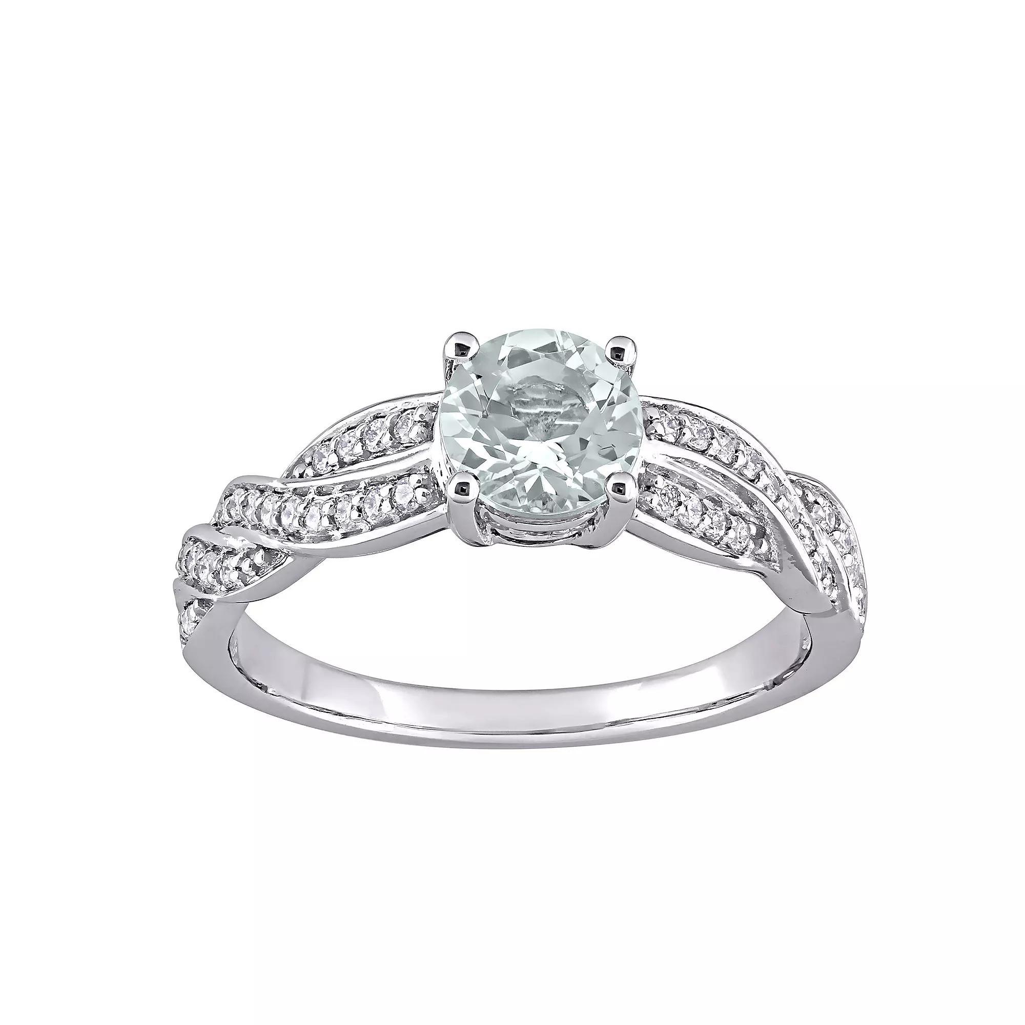 Stella Grace 14k White Gold Aquamarine & 1/4 Carat T.W. Diamond Twist Ring, Women's, Size: 9, 14k Gold Product Image