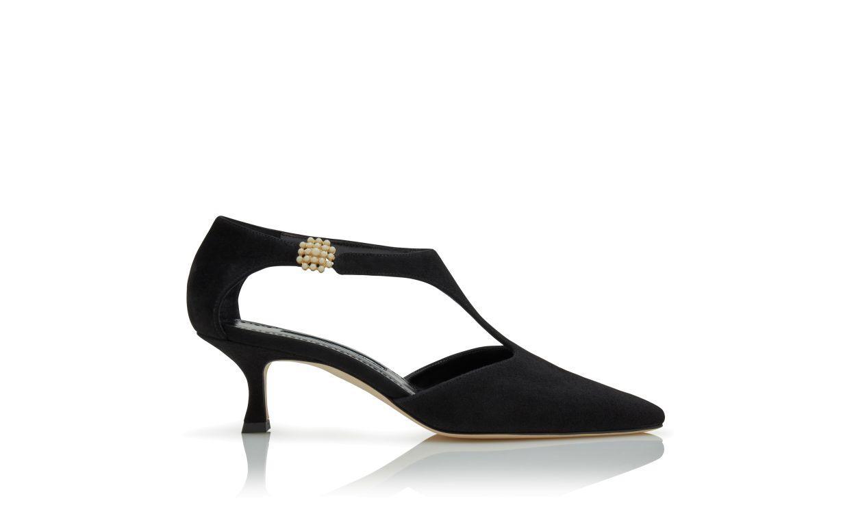 SHUFTA Black Suede Pearl Detail Pumps Product Image