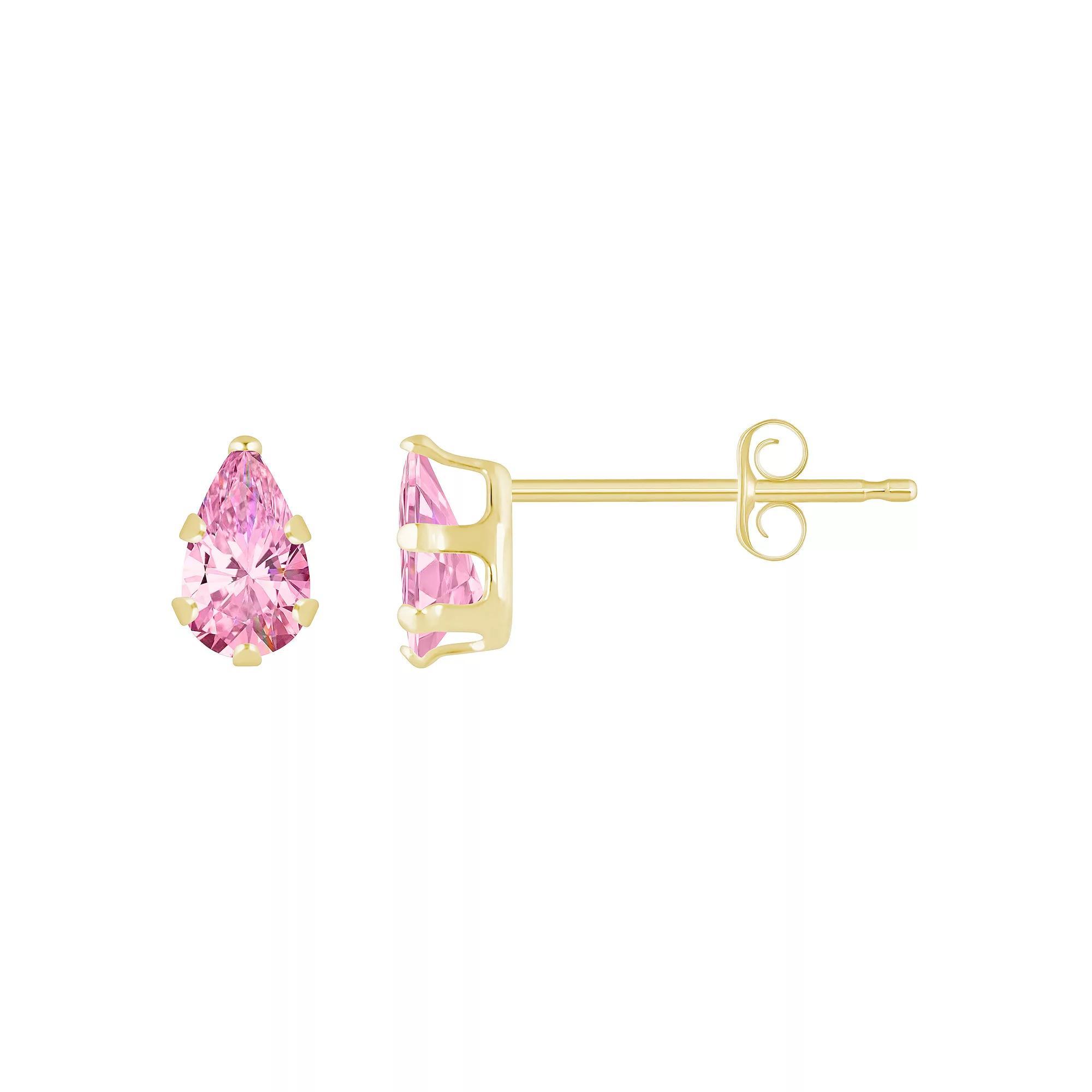 Celebration Gems 10k Gold Pear-Shape Cubic Zirconia Stud Earrings, Women's, Pink Product Image