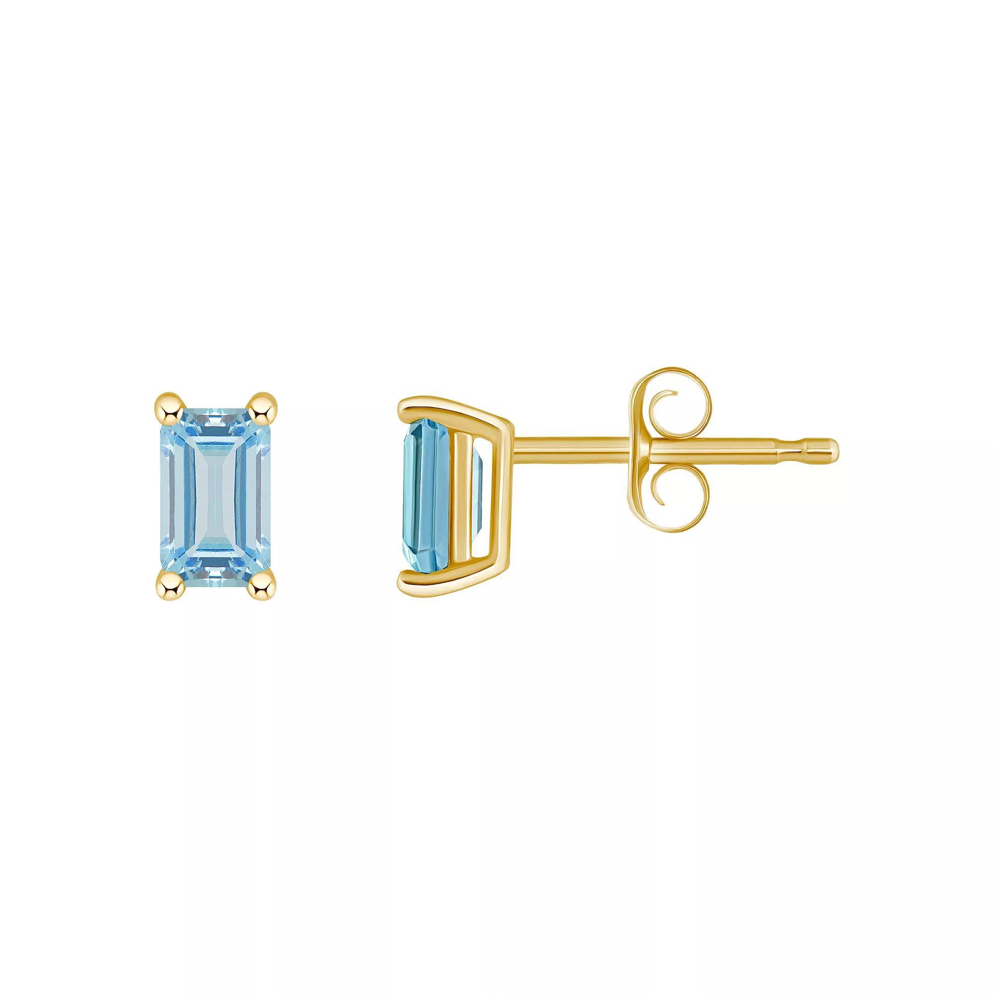 Celebration Gems 14k White Gold Emerald Cut Birthstone Stud Earrings, Women's, Aquamarine Product Image