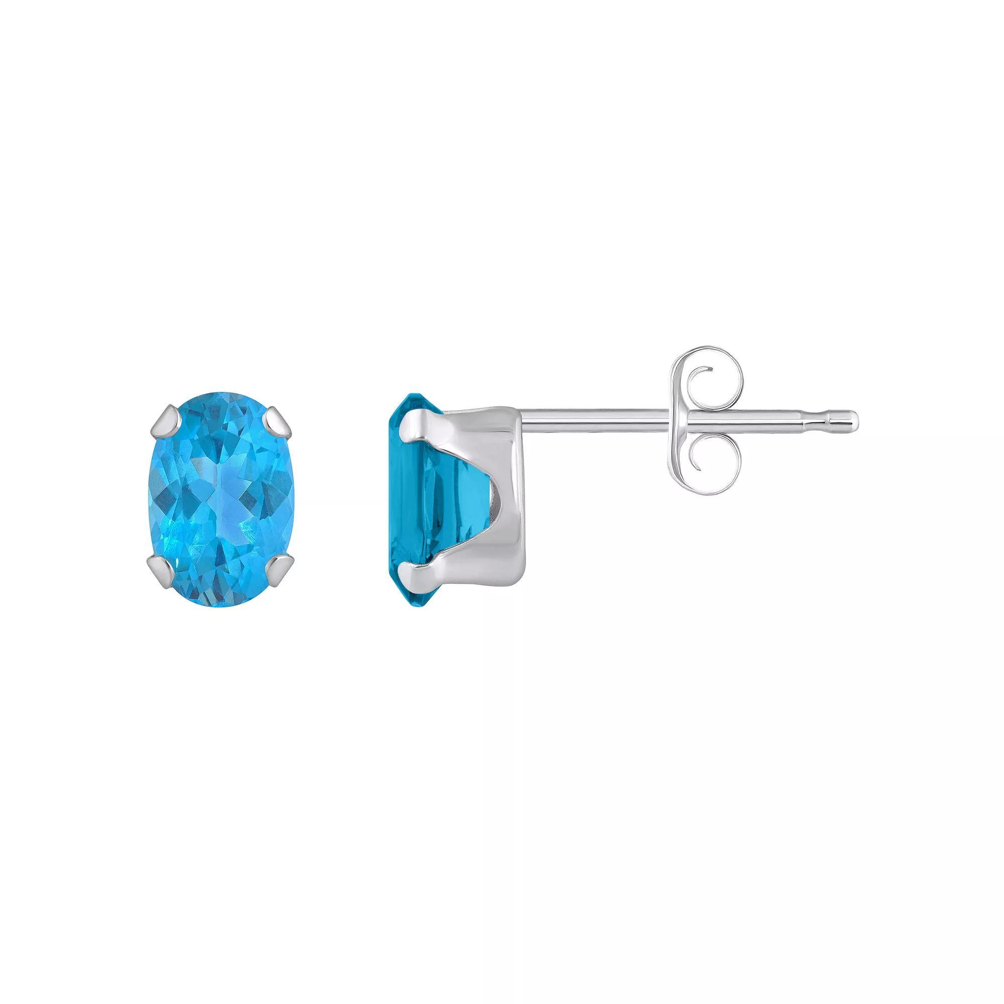 Celebration Gems 10k Gold Oval Swiss Blue Topaz Stud Earrings, Women's, White Product Image