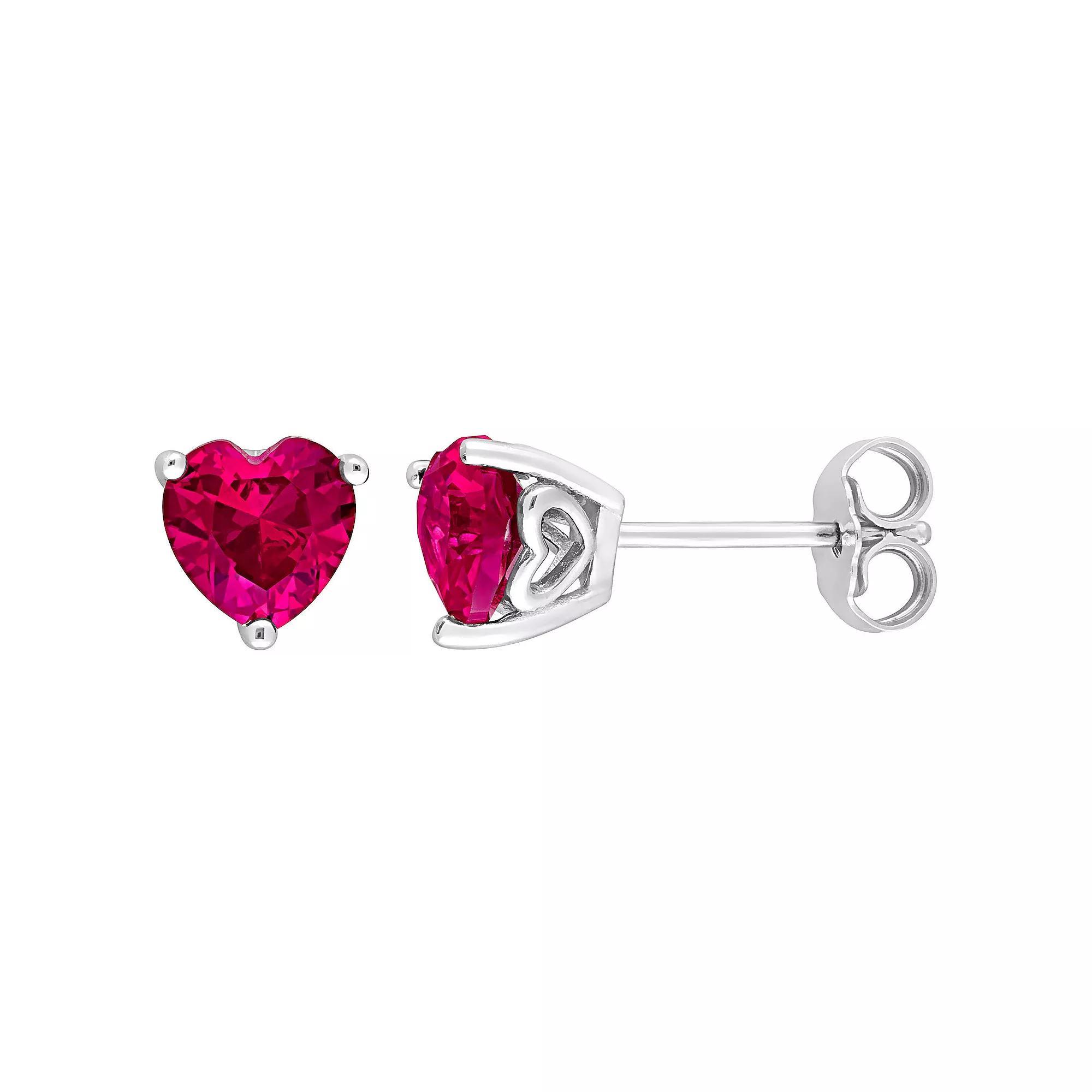 Stella Grace Sterling Silver & Gemstone Heart Stud Earrings, Women's, Created Red Product Image