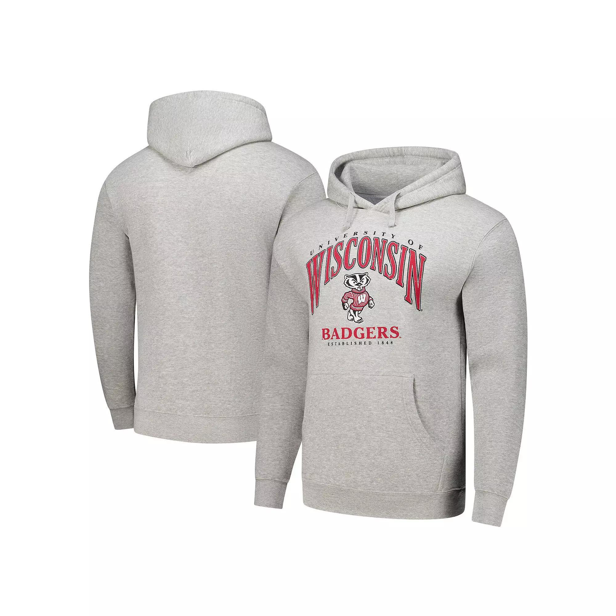 Men's Heather Gray Wisconsin Badgers Tall Arch Essential Pullover Hoodie, Size: Large, Grey Product Image