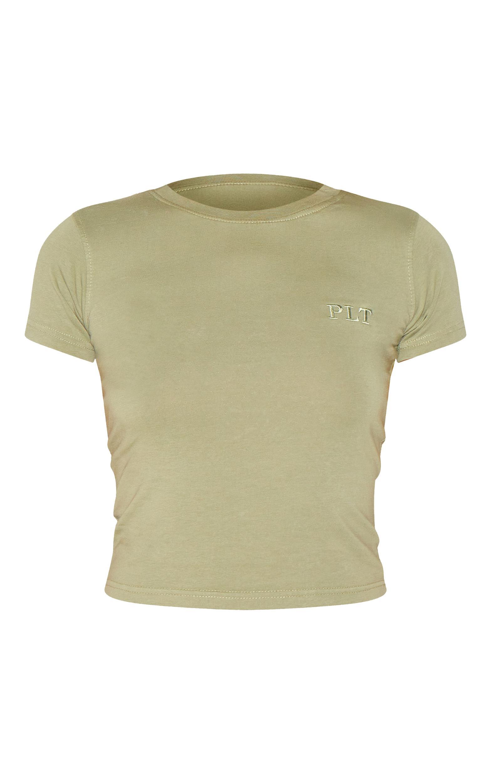 Olive Washed Cotton Longline Fitted T-Shirt Product Image