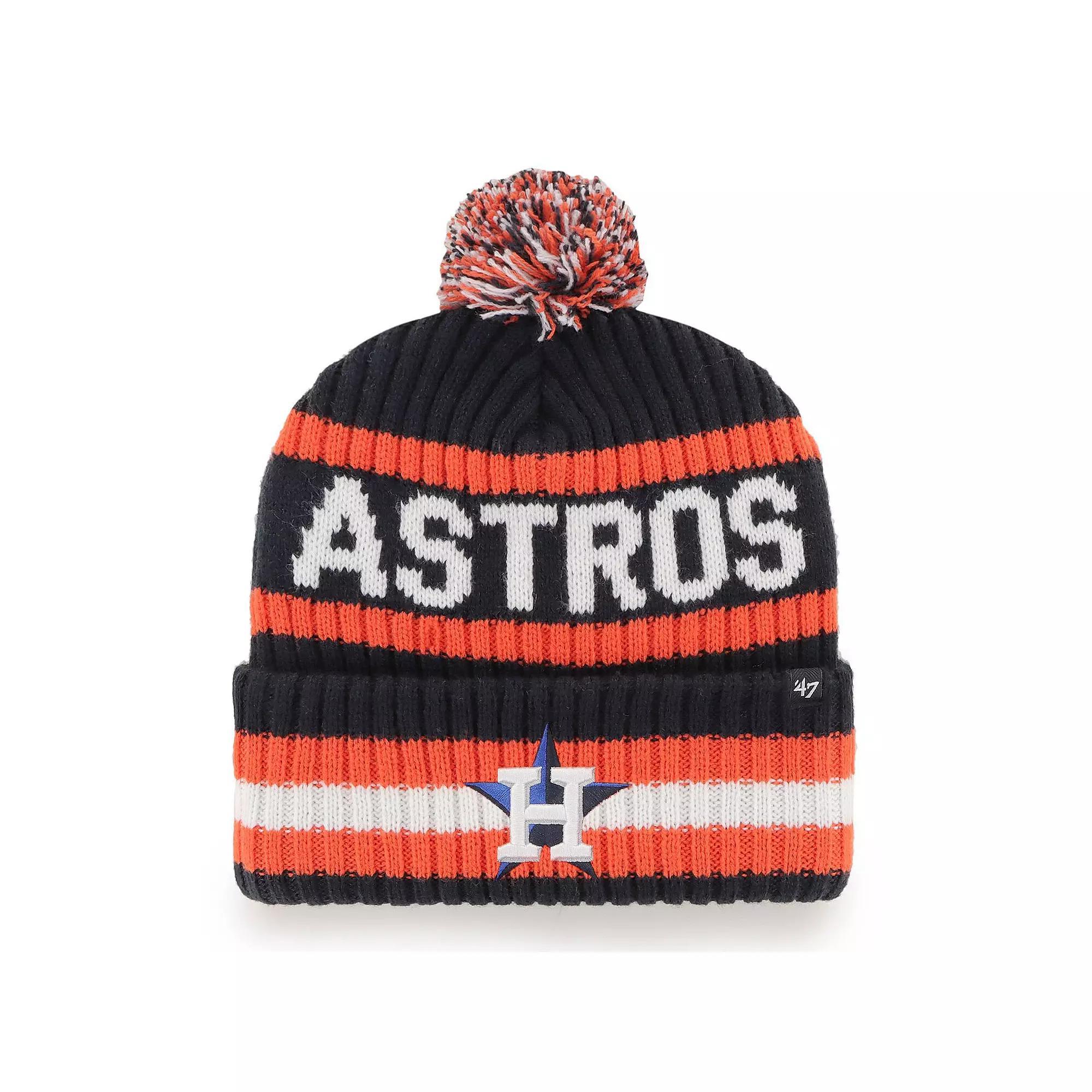 Men's '47 Navy Houston Astros Bering Cuffed Knit Hat with Pom, Blue Product Image