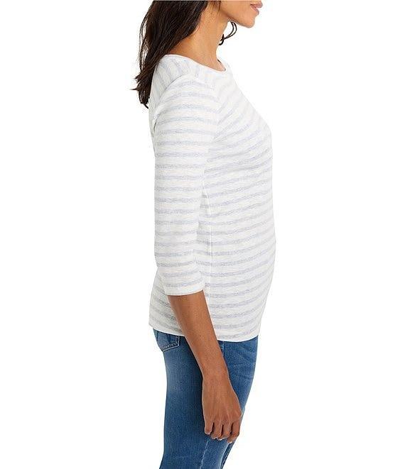 NIC + ZOE Knit Stripe Print Boat Neck 3/4 Sleeve Tee Product Image