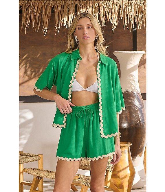 Sugarlips Coordinating Collar Neck Short Sleeve Button Down Rick Rack Trim Shirt Product Image