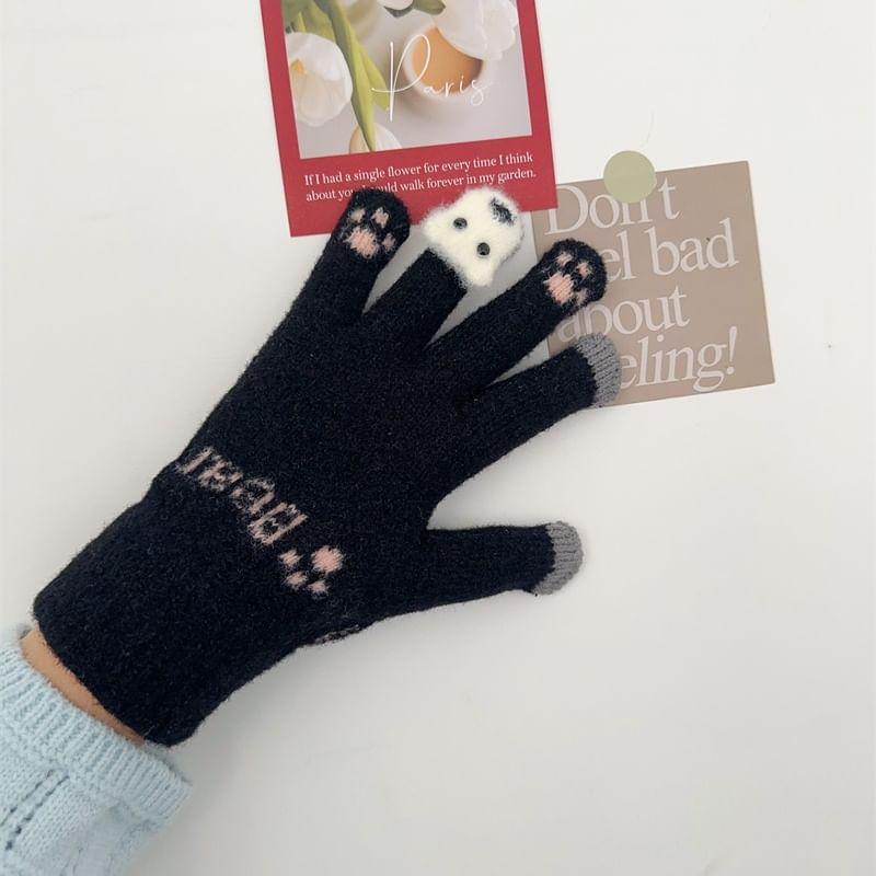 Lettering Cartoon Knit Gloves Product Image