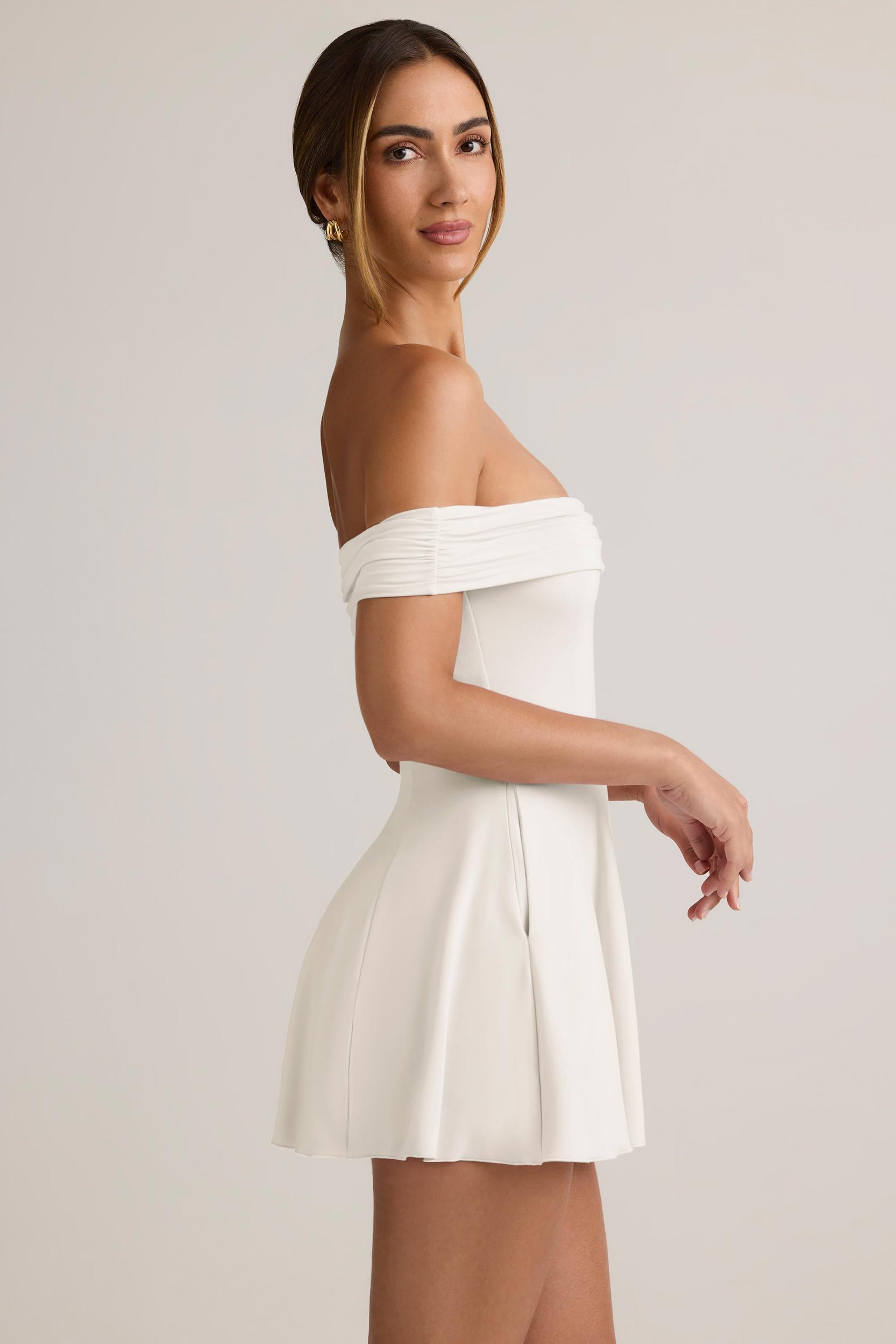 Modal Off-Shoulder A-Line Mini Dress in White Product Image